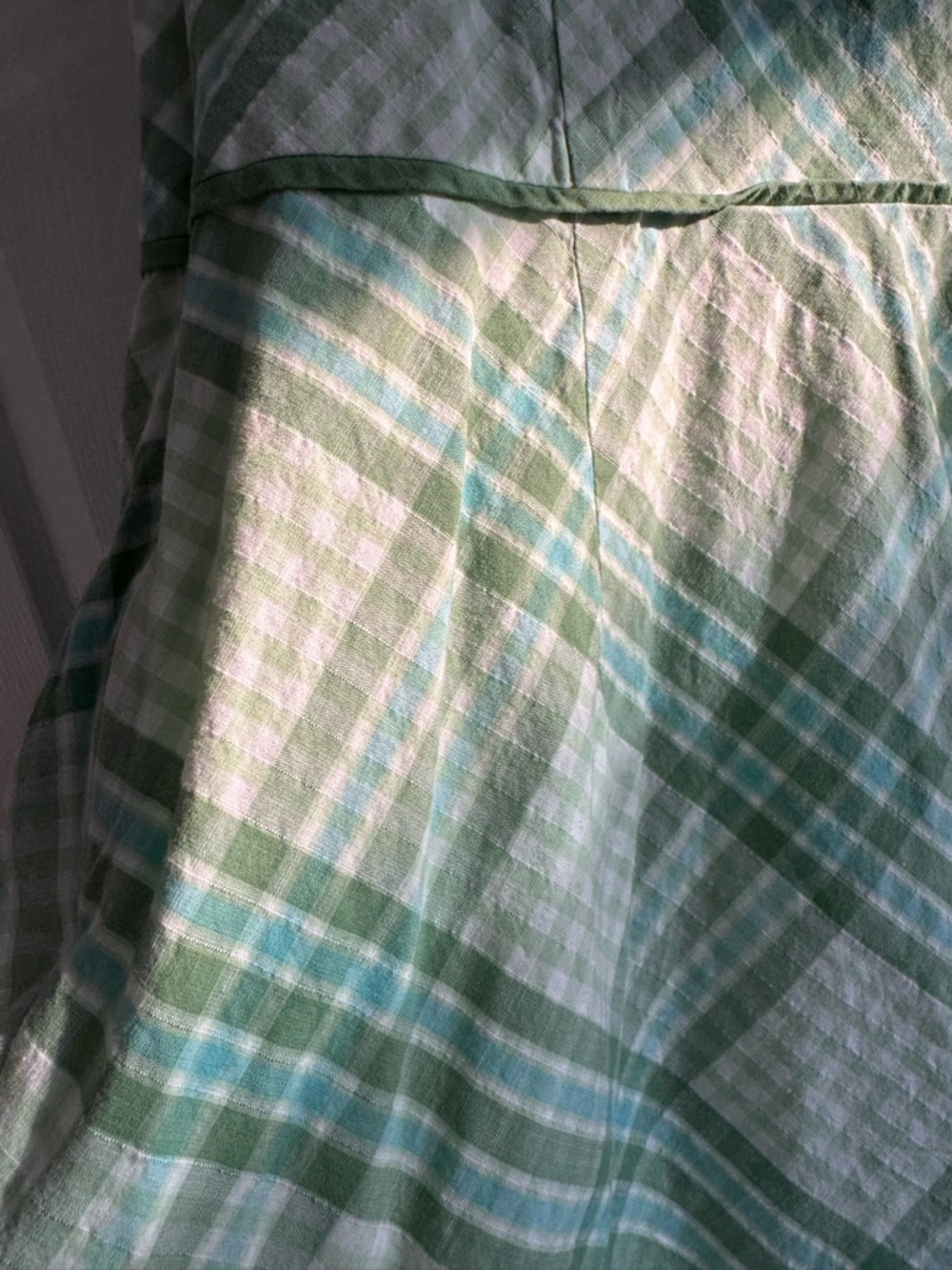VINTAGE Gingham Strapless 90s Midi Dress Green 100% Cotton Size 14 - Picture 8 of 13